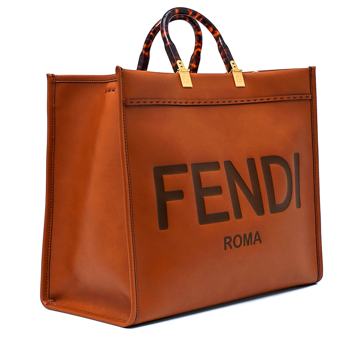 Fendi - Brown Calf Leather Large Sunshine Roma Logo Shopper Bag 